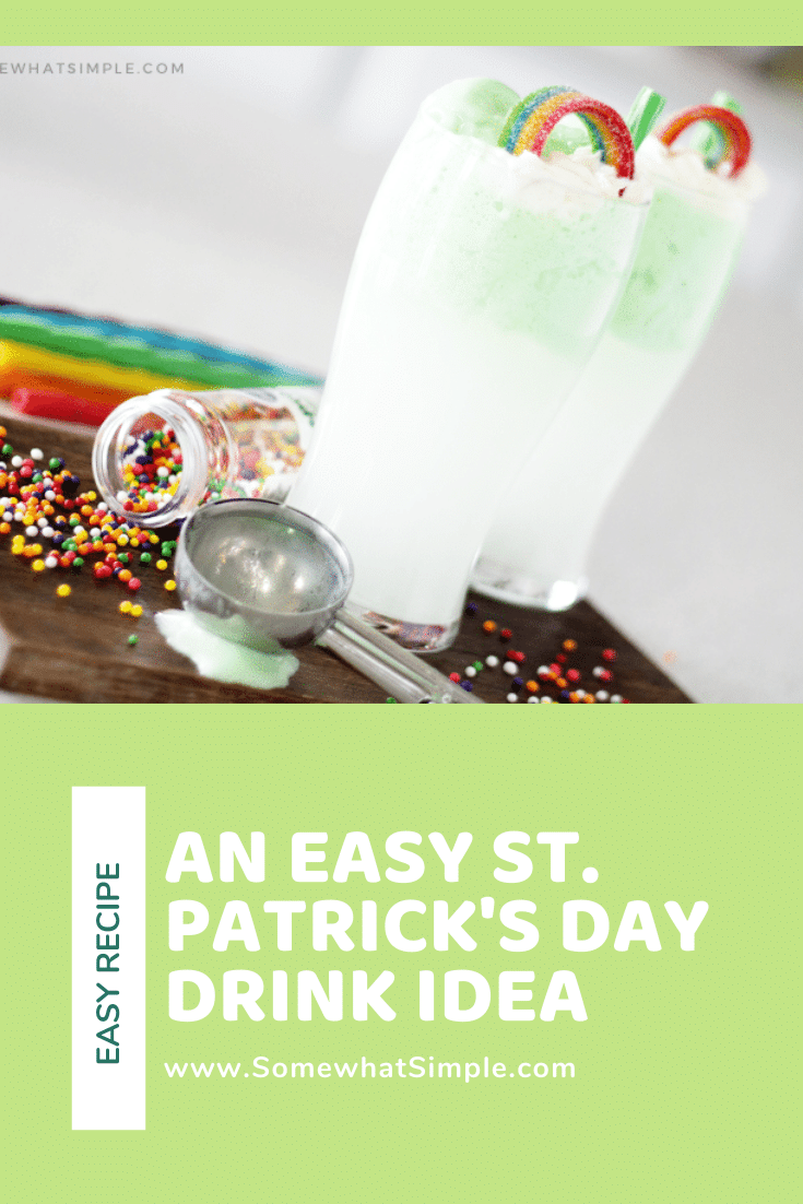 Shamrock floats are a fun and festive St. Patrick's Day drink recipe that everyone can enjoy.  It's easy to prepare, so you can make it at home or for a school party.  Filled with green sherbet, lemon lime soda and a special ingredient, you have to try this delicious green St. Patrick's Day drink. via @somewhatsimple