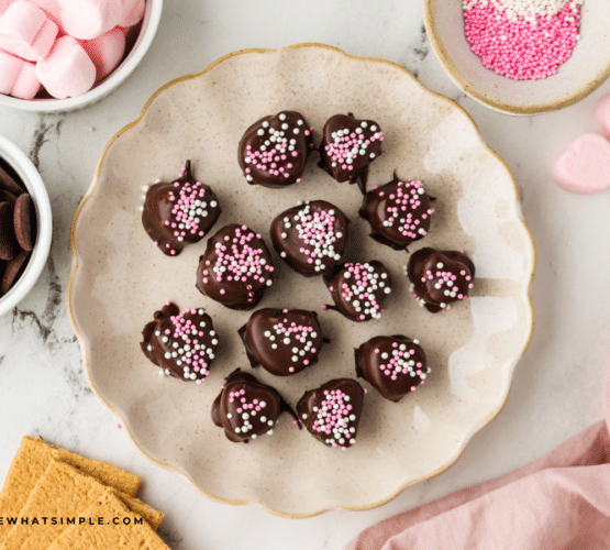Valentine Smore Bites - plated on a white plate with ingredients around it