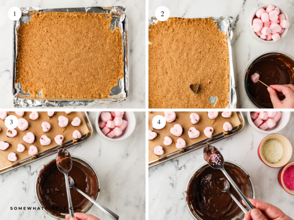 collage of images showing how to make Valentine Smore Bites