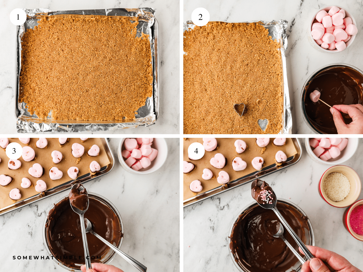 collage of images showing how to make Valentine Smore Bites