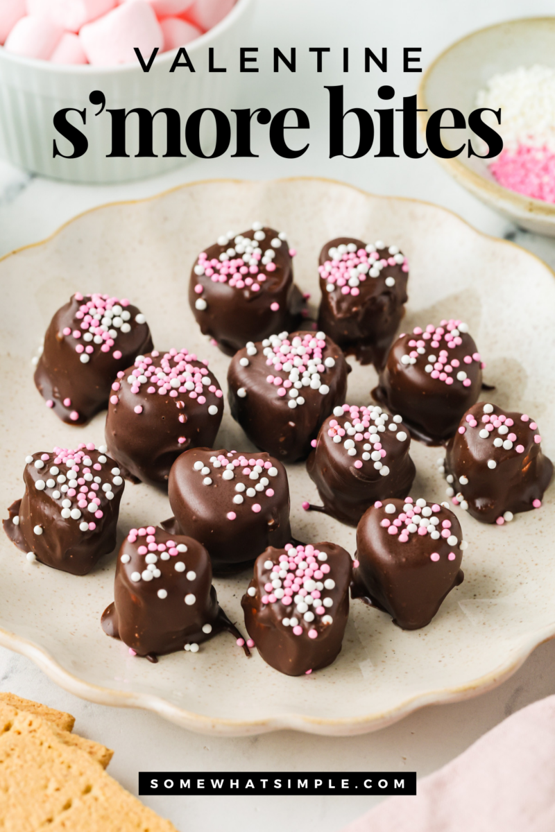 long image of plated Valentine Smore Bites