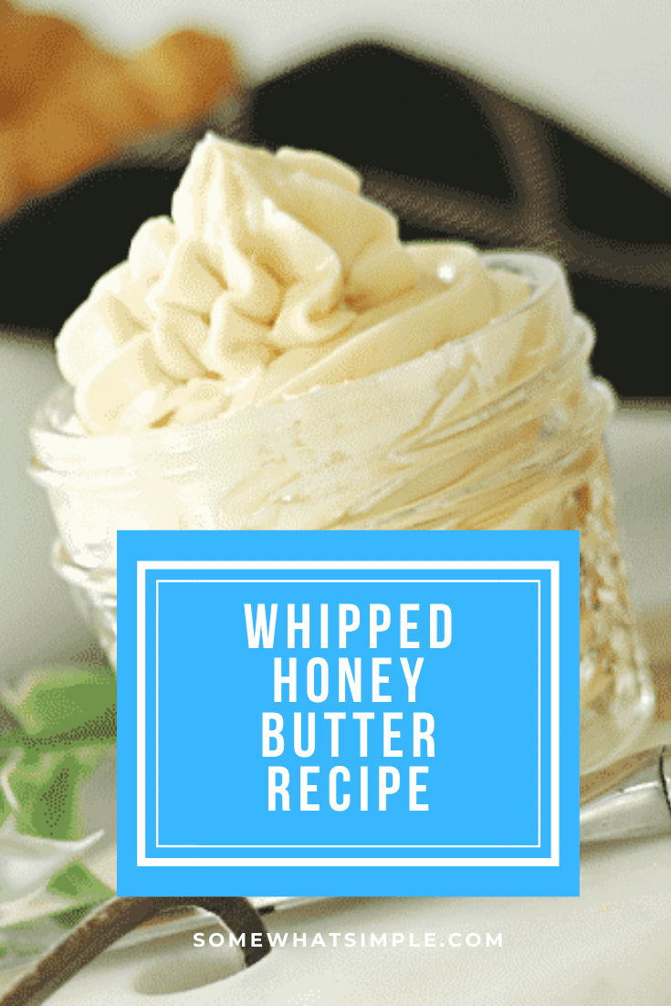 This honey butter recipe is the perfect way to spread even more goodness on foods you love!  This easy recipe is ready in just a few minutes and uses only 3 simple ingredients. Honey butter is perfect to use on your favorite bread, breakfast dish or anything else you top with butter. via @somewhatsimple