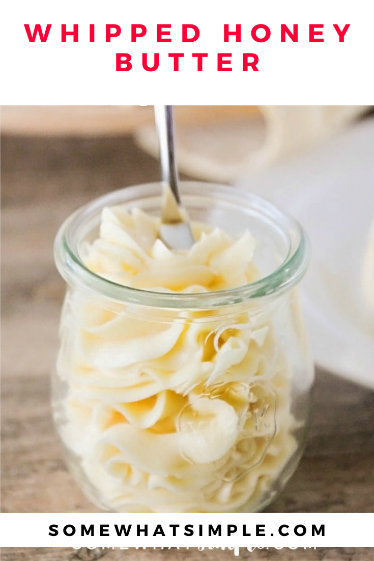 This honey butter recipe is the perfect way to spread even more goodness on foods you love!  This easy recipe is ready in just a few minutes and uses only 3 simple ingredients. Honey butter is perfect to use on your favorite bread, breakfast dish or anything else you top with butter. via @somewhatsimple