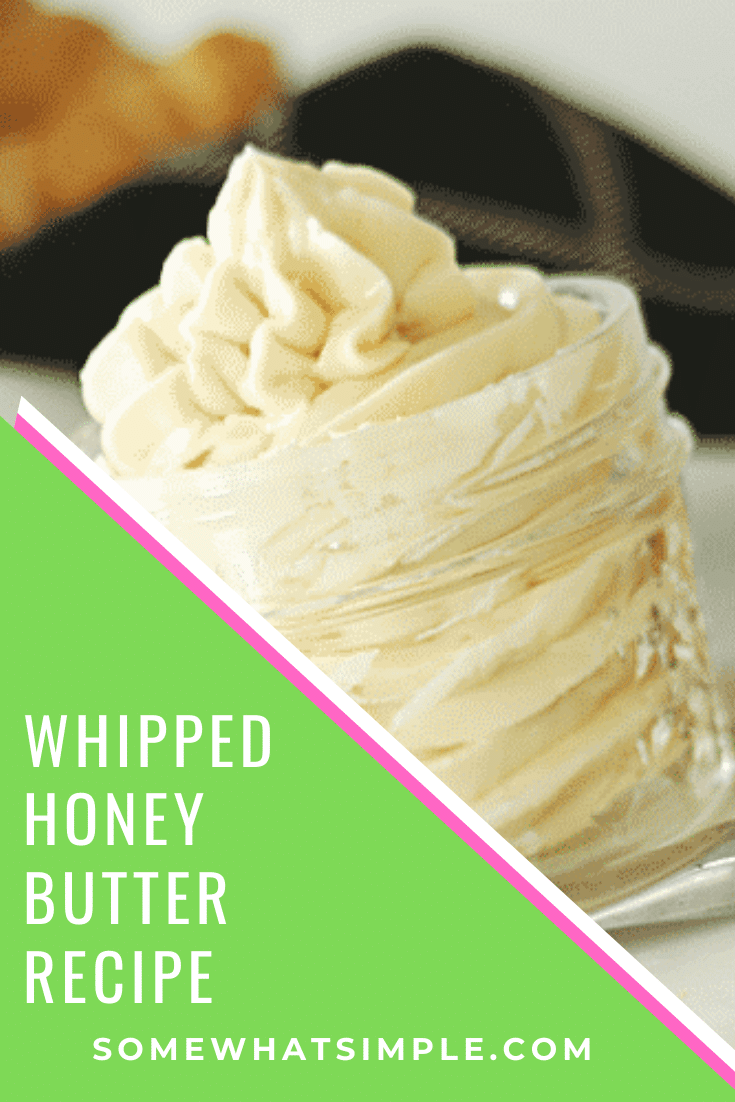 This honey butter recipe is the perfect way to spread even more goodness on foods you love!  This easy recipe is ready in just a few minutes and uses only 3 simple ingredients. Honey butter is perfect to use on your favorite bread, breakfast dish or anything else you top with butter. via @somewhatsimple