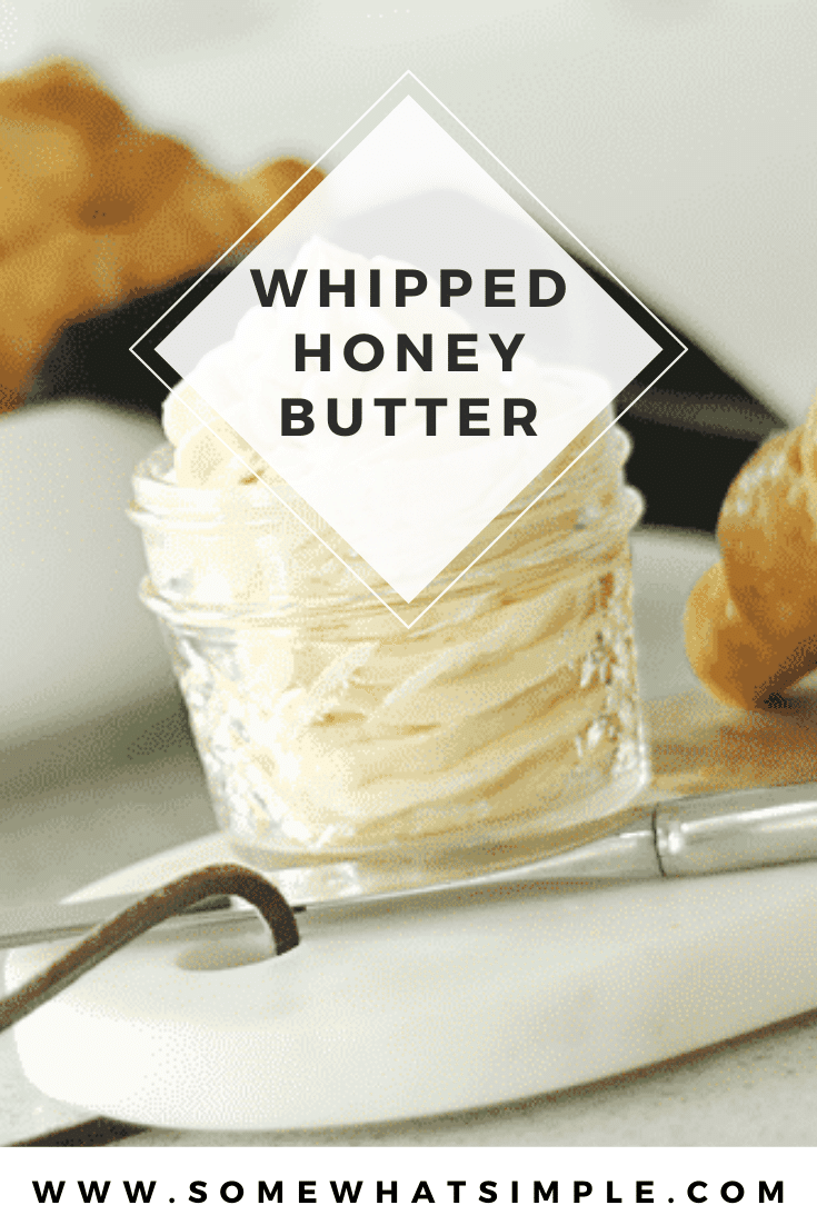 This honey butter recipe is the perfect way to spread even more goodness on foods you love!  This easy recipe is ready in just a few minutes and uses only 3 simple ingredients. Honey butter is perfect to use on your favorite bread, breakfast dish or anything else you top with butter. via @somewhatsimple