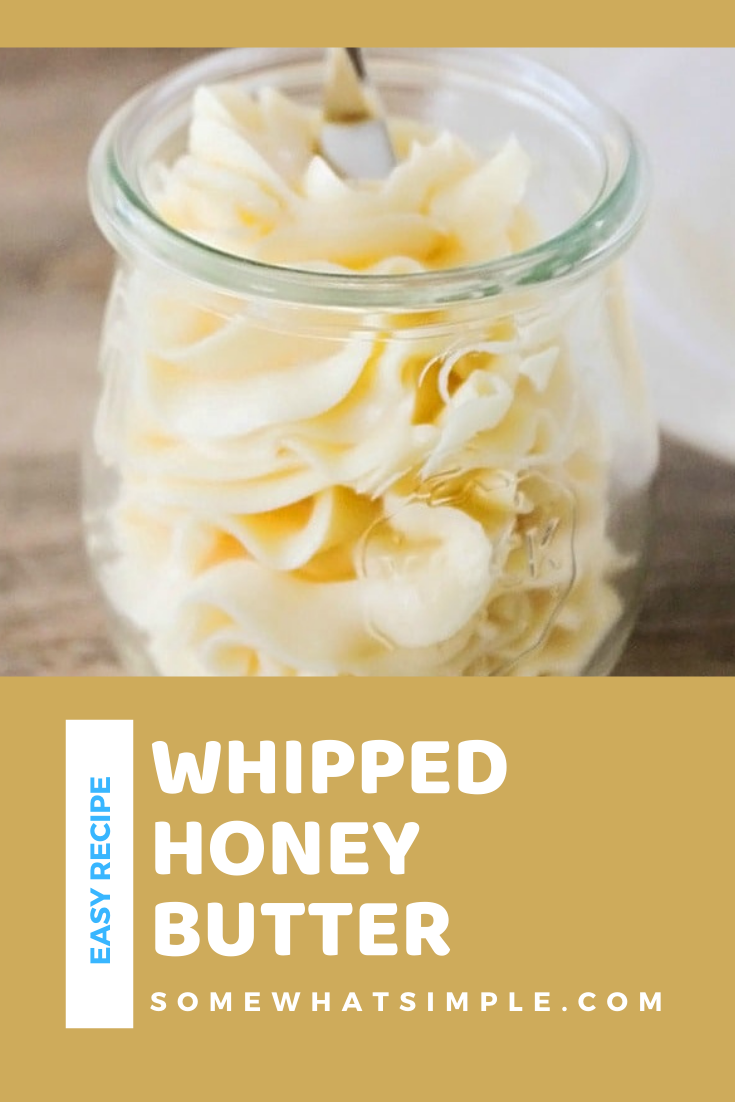 This honey butter recipe is the perfect way to spread even more goodness on foods you love!  This easy recipe is ready in just a few minutes and uses only 3 simple ingredients. Honey butter is perfect to use on your favorite bread, breakfast dish or anything else you top with butter. via @somewhatsimple