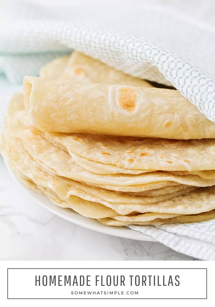 These homemade flour tortillas are soft, delicious and incredibly easy to make!  I love them because they can be used in so many of my favorite Mexican food recipes to add a little extra homemade touch. #howtomakeflourtortillas #homemadeflourtortillas #flourtortillasrecipe #howtomakehomemadetortillas #easyhomemadetortillas via @somewhatsimple