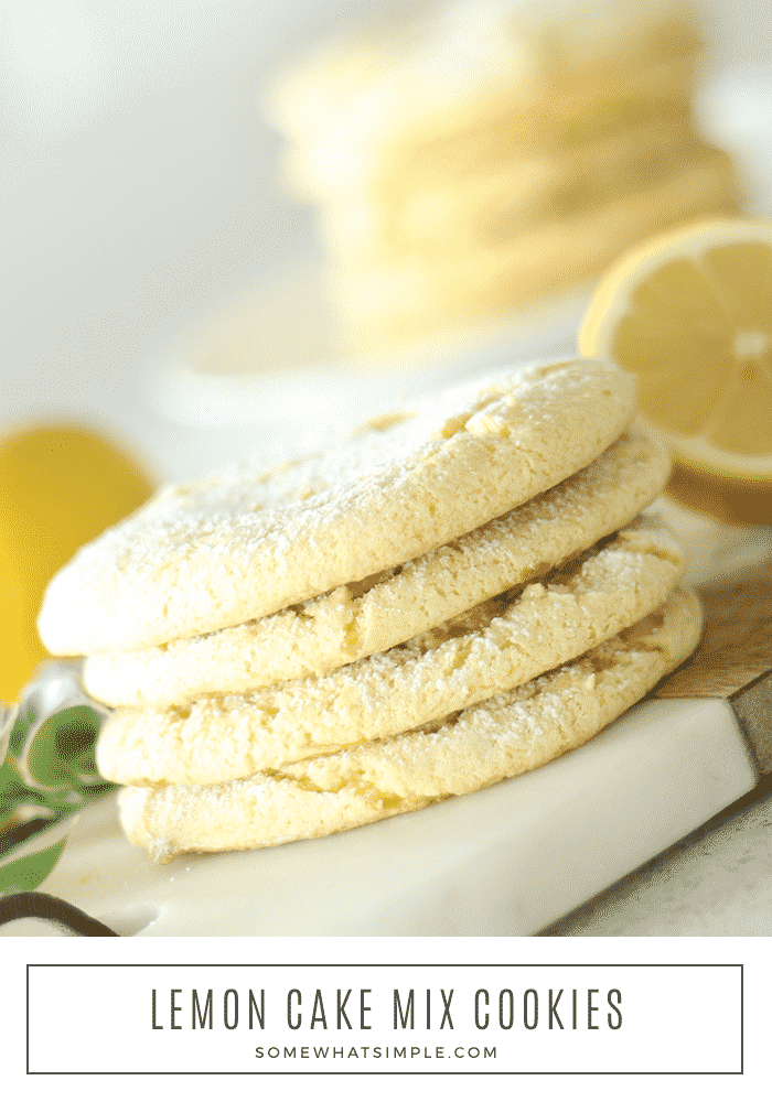 Lemon cake mix cookies are soft and chewy and only take 3 ingredients to make!  Not only do they taste amazing but they are simple to make. #cakemixcookies #lemoncakemixcookies #lemoncakemixcookieswithcoolwhip #duncanhineslemoncakemixcookies #3ingredientlemoncakemixcookies via @somewhatsimple