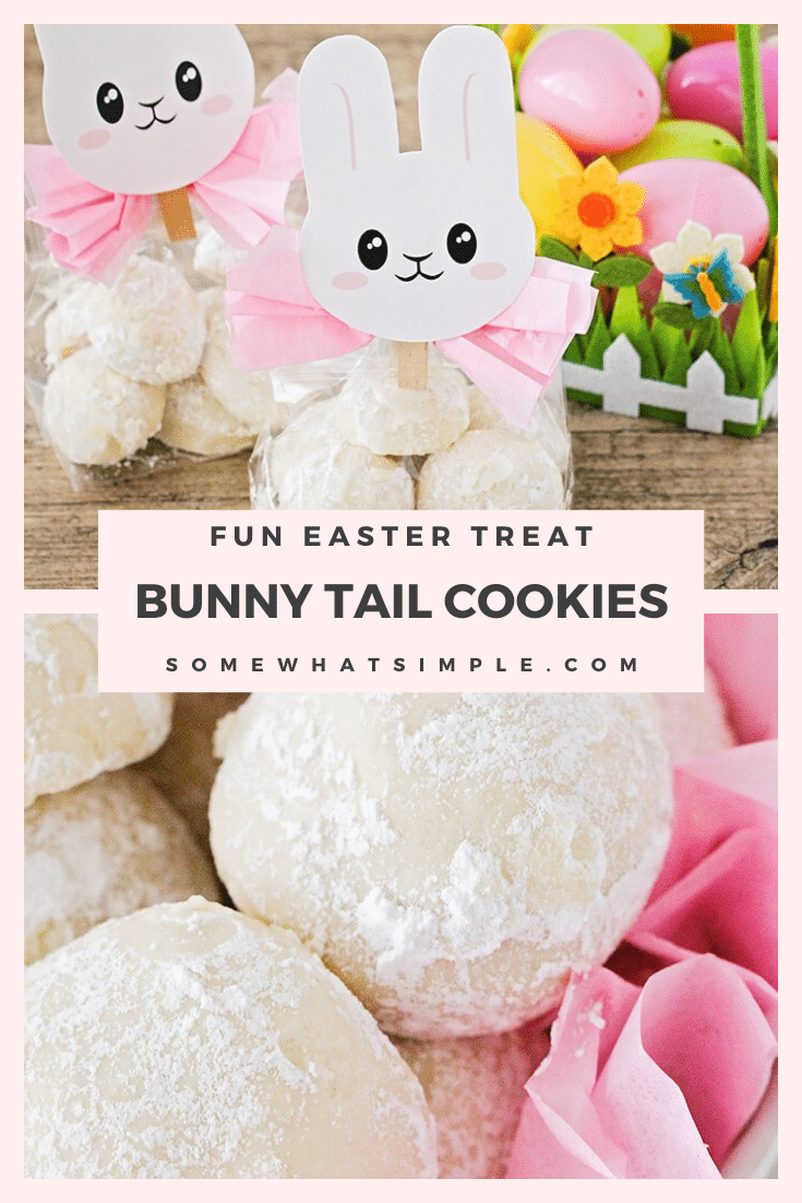 Bunny Tail Cookies are a delicious Easter treat that are incredibly easy to make and they use only 6 ingredients!  These cookies are a delicious treat to serve during the holiday and can also be an adorable Easter gift idea. #cookies #easterdessert #bunntailcookies #easycookies #eastertreats #eastergiftidea via @somewhatsimple