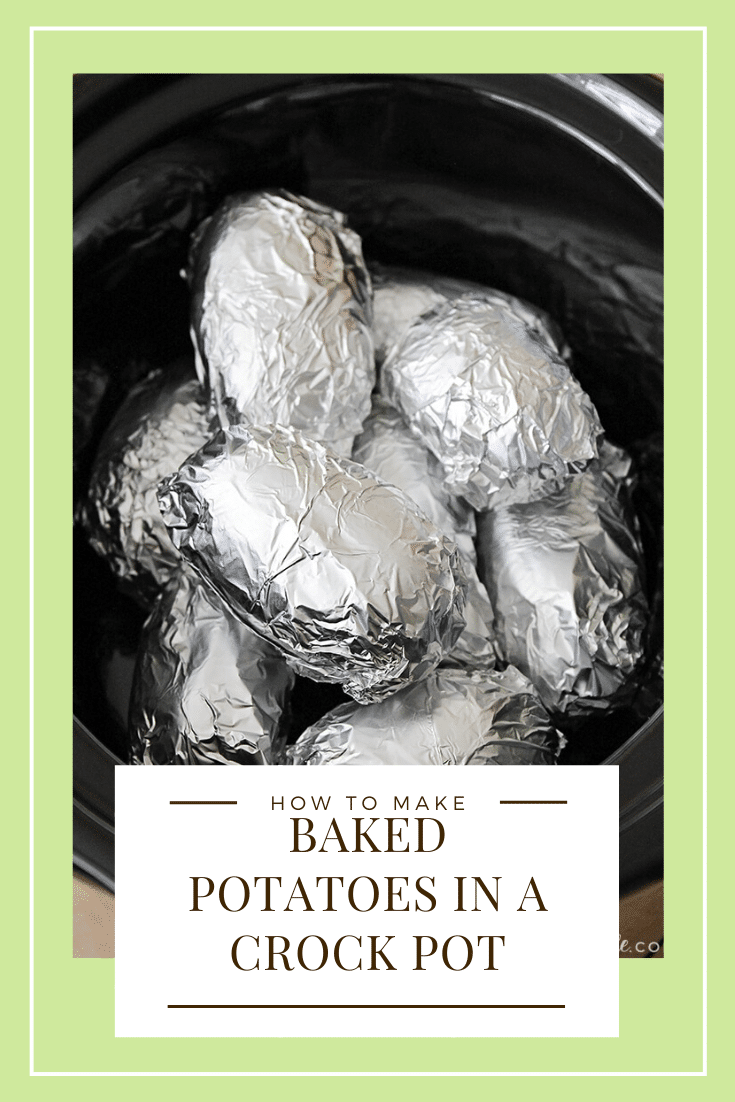 Crock pot baked potatoes are the easiest way ever to make them! This just might change the way you cook baked potatoes forever! Here is how to cook potatoes in a crock pot. #howtocookabakedpotato #crockpotbakedpotatoes #crockpotpotatoes #slowcookerbakedpotatoes #howlongtocookpotatoesinacrockpot via @somewhatsimple