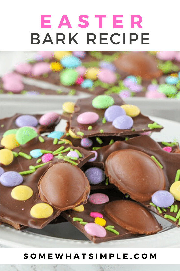 If you've never made chocolate bark before, you are in for a special treat! This Easter chocolate bark recipe is not only super easy to make, it can also be customized to match any season or holiday of the year!  I promise you'll absolutely love this fun dessert!  #chocolatebarkrecipe #easterchocolatebark #easychocolatebarkrecipe #howtomakechocolatebark #holidaychocolatebark via @somewhatsimple