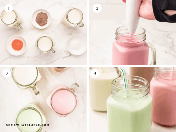 collage of images showing how to make flavored milk
