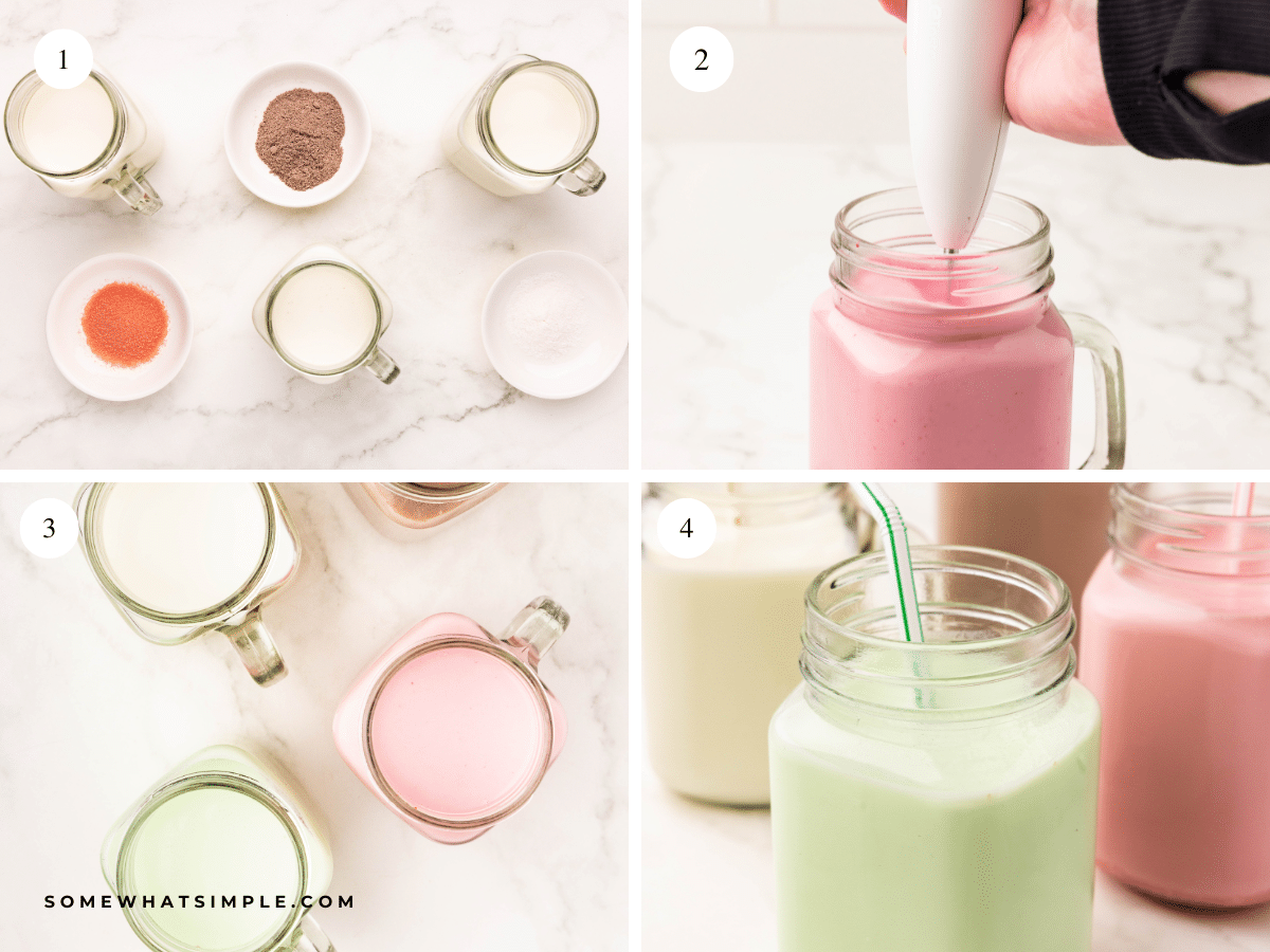 collage of images showing how to make flavored milk