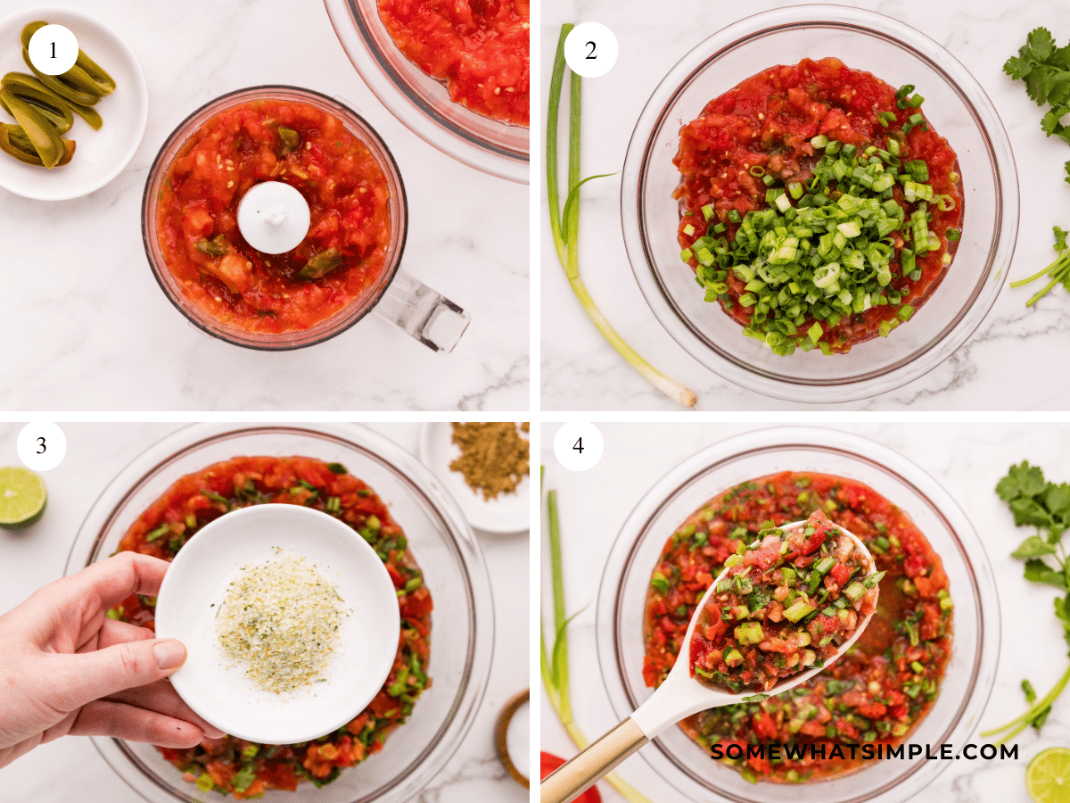 Collage of images showing how to make Mild Salsa