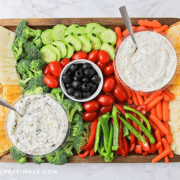 finished veggie tray on a wood serving platter