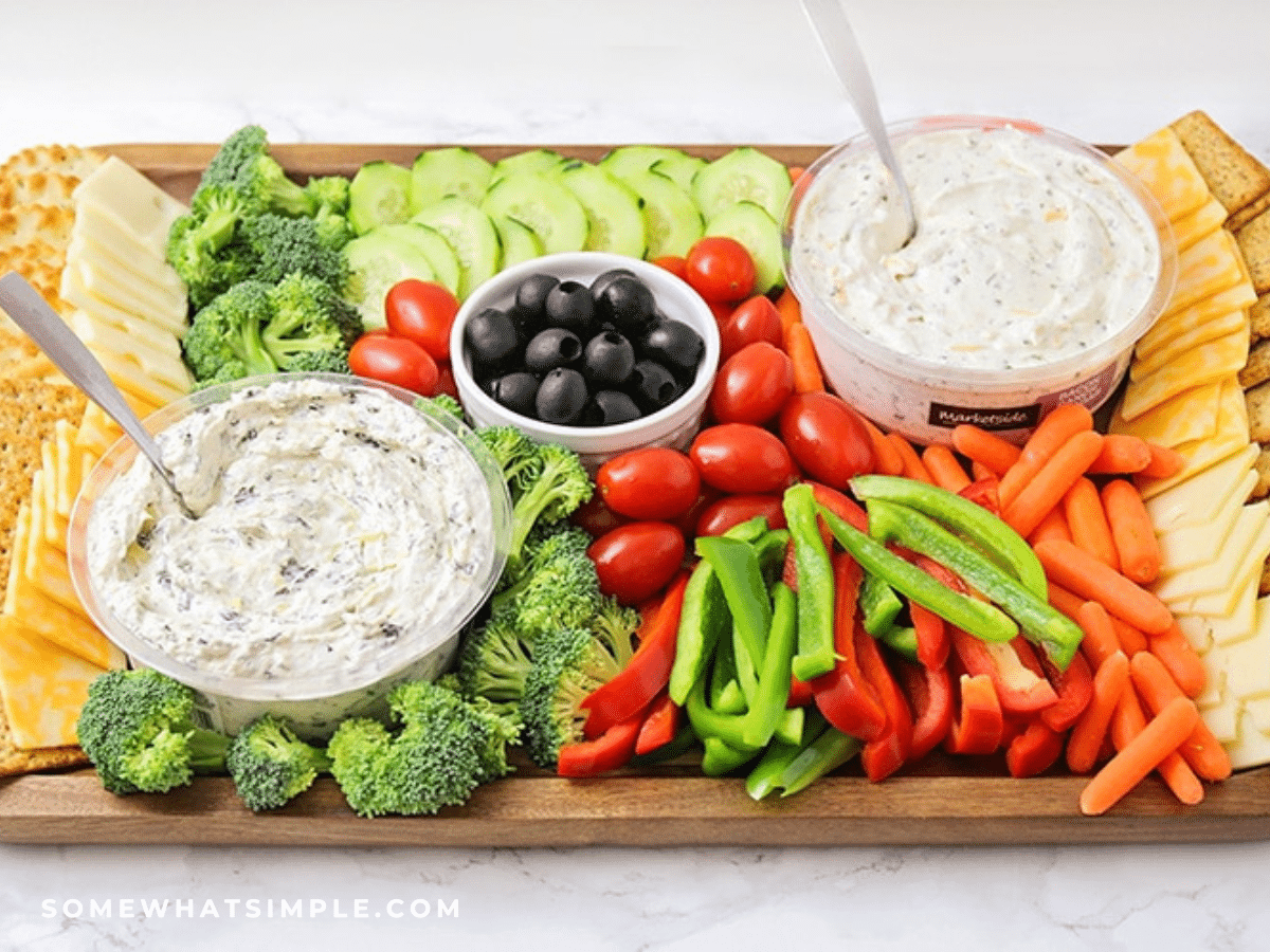 close up of a finished veggie tray