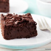 the best brownies on a white plate with fork
