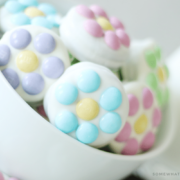 white chocolate covered Oreos with m&ms in a bowl