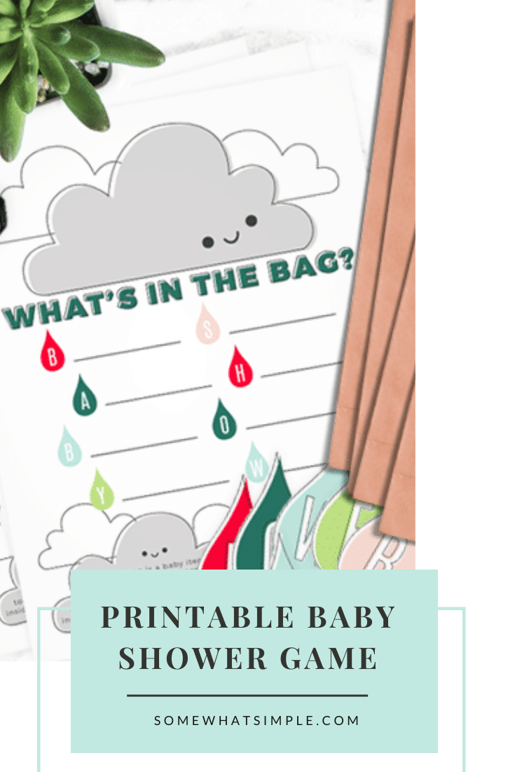 This simple baby shower game idea is fun to play, easy to put together and it's super helpful for the mother-to-be!  Fill bags with baby items that start with each letter and see if the mother-to-be can guess what's inside.  The game is fun to play, while providing needed baby items for the new mother. Download your FREE printable right now and get started! #babyshowergames #printablebabyshowergame #babyshowergameidea #freeprintablebabyshowergame #babyitemsthatstartwith via @somewhatsimple