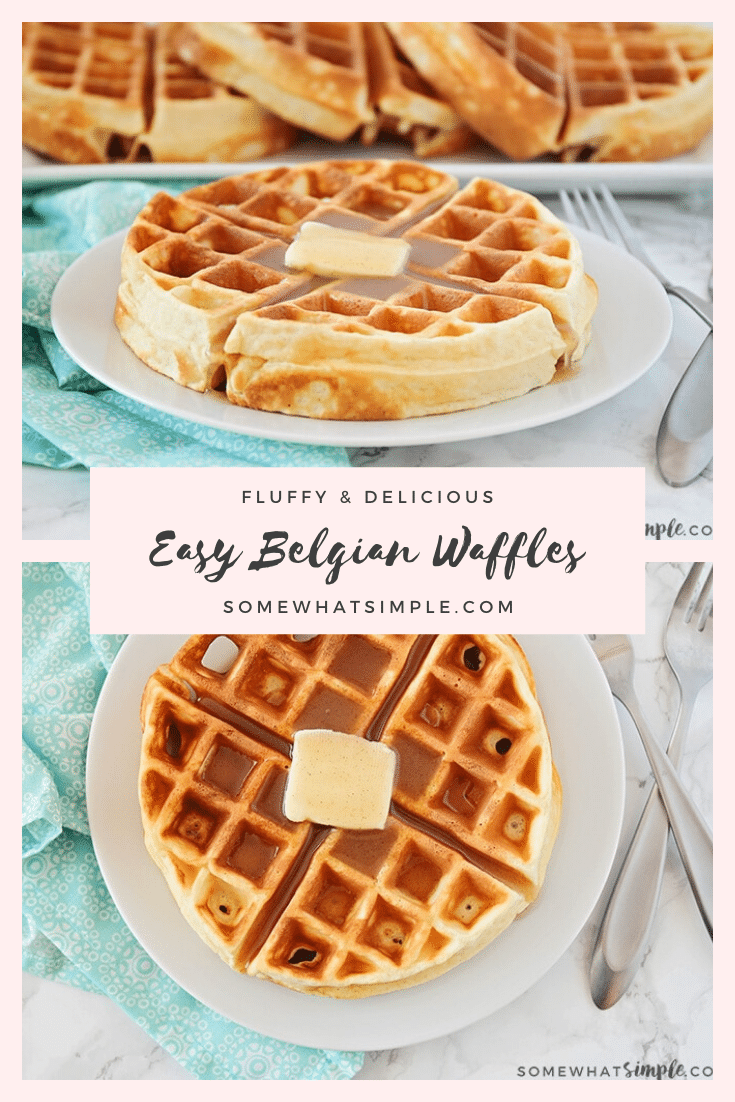 Made from scratch, this Easy Homemade Belgian Waffle recipe makes perfectly golden waffles that are crispy, fluffy, and delicious! via @somewhatsimple