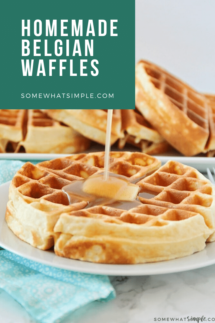 Made from scratch, this Easy Homemade Belgian Waffle recipe makes perfectly golden waffles that are crispy, fluffy, and delicious! via @somewhatsimple