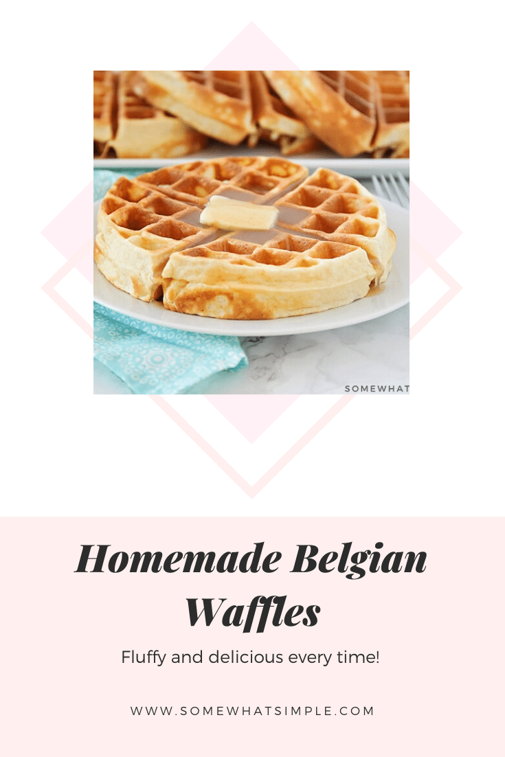 Made from scratch, this Easy Homemade Belgian Waffle recipe makes perfectly golden waffles that are crispy, fluffy, and delicious! via @somewhatsimple