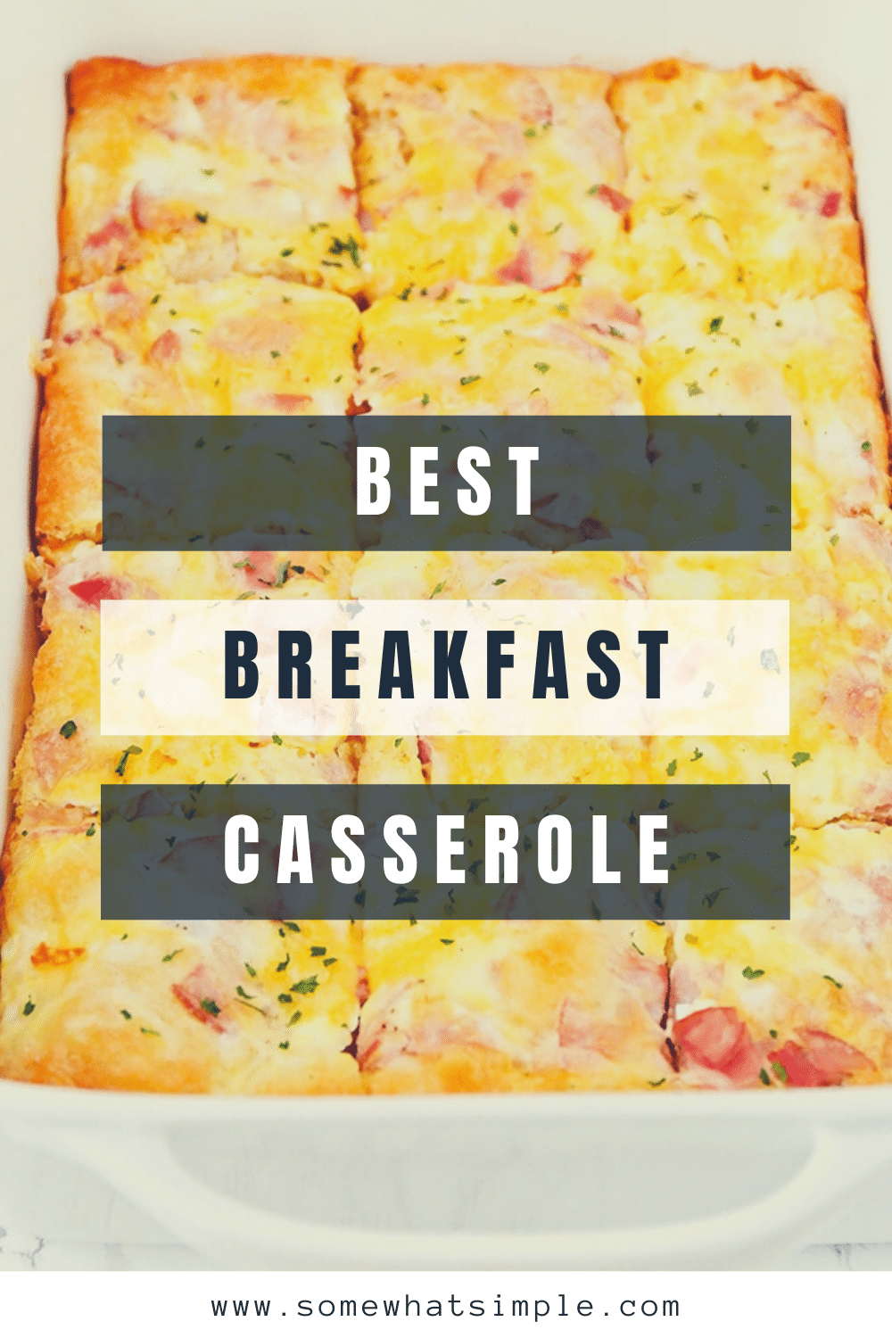 This easy croissant breakfast egg casserole recipe is an easy recipe that is perfect for either breakfast or dinner! Made with eggs, ham (or sausage) and melted cheese baked over a croissant crust that is a perfect way to start the morning! Plus, it only takes minutes to prepare, so you'll have a delicious breakfast in no time! via @somewhatsimple