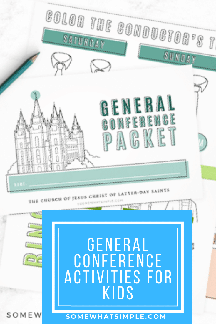 If you're looking for a fun way to keep your kids interested while watching General Conference, this packet is for you!!! Filled with fun games, activities and other ideas, your kids are guaranteed to love conference this year. Don't wait, grab your free printable now! #ldsconf #ldsgeneralconference #generalconferenceactivitypacket #freeprintable #generalconferenceactivitypacketfreeprintable via @somewhatsimple