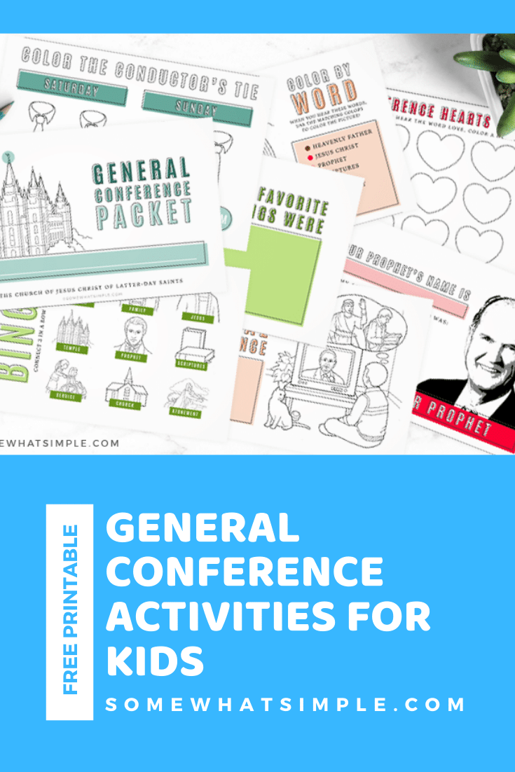 If you're looking for a fun way to keep your kids interested while watching General Conference, this packet is for you!!! Filled with fun games, activities and other ideas, your kids are guaranteed to love conference this year. Don't wait, grab your free printable now! #ldsconf #ldsgeneralconference #generalconferenceactivitypacket #freeprintable #generalconferenceactivitypacketfreeprintable via @somewhatsimple