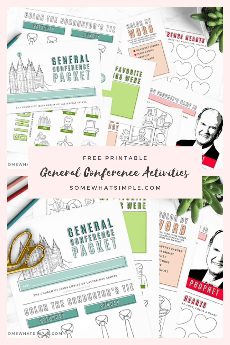 If you're looking for a fun way to keep your kids interested while watching General Conference, this packet is for you!!! Filled with fun games, activities and other ideas, your kids are guaranteed to love conference this year. Don't wait, grab your free printable now! #ldsconf #ldsgeneralconference #generalconferenceactivitypacket #freeprintable #generalconferenceactivitypacketfreeprintable via @somewhatsimple