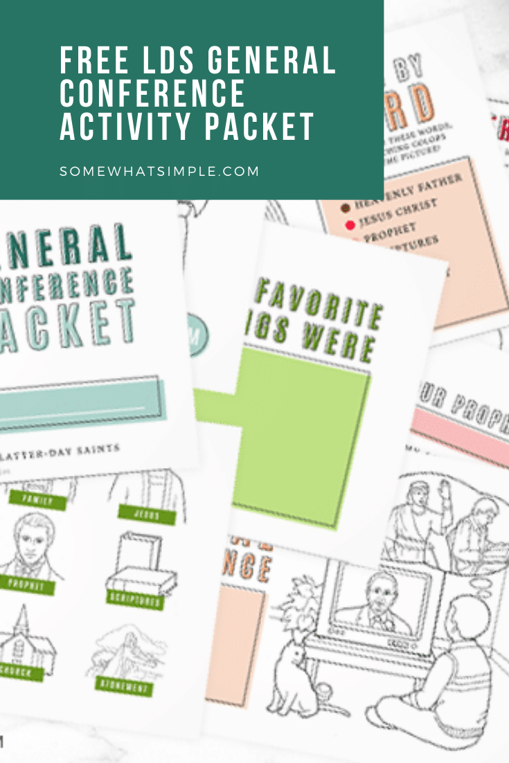 If you're looking for a fun way to keep your kids interested while watching General Conference, this packet is for you!!! Filled with fun games, activities and other ideas, your kids are guaranteed to love conference this year. Don't wait, grab your free printable now! #ldsconf #ldsgeneralconference #generalconferenceactivitypacket #freeprintable #generalconferenceactivitypacketfreeprintable via @somewhatsimple