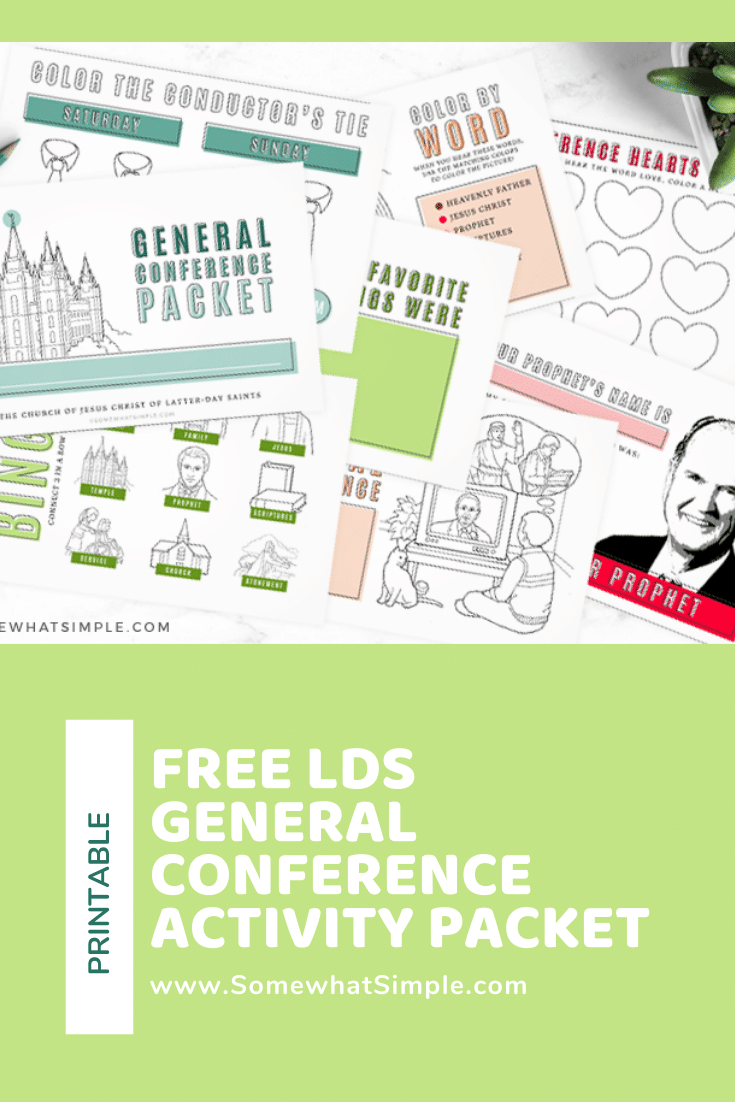 If you're looking for a fun way to keep your kids interested while watching General Conference, this packet is for you!!! Filled with fun games, activities and other ideas, your kids are guaranteed to love conference this year. Don't wait, grab your free printable now! #ldsconf #ldsgeneralconference #generalconferenceactivitypacket #freeprintable #generalconferenceactivitypacketfreeprintable via @somewhatsimple