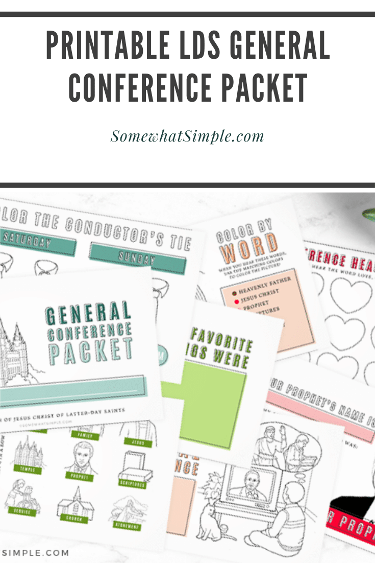 If you're looking for a fun way to keep your kids interested while watching General Conference, this packet is for you!!! Filled with fun games, activities and other ideas, your kids are guaranteed to love conference this year. Don't wait, grab your free printable now! #ldsconf #ldsgeneralconference #generalconferenceactivitypacket #freeprintable #generalconferenceactivitypacketfreeprintable via @somewhatsimple