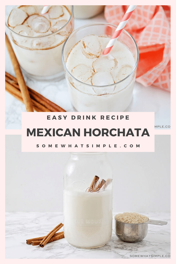 Here is a quick and easy horchata recipe that will show you how to make horchata in no time! Made from the delicious combination of milk, cinnamon and rice, this traditional Mexican drink is both creamy and refreshing. It's perfect for celebrating cinco de mayo or enjoying any day of the year! #easyhorchatarecipe #howtomakehorchata #mexicanhorchatarecipe #authentichorchatarecipe #horchatarecipe via @somewhatsimple