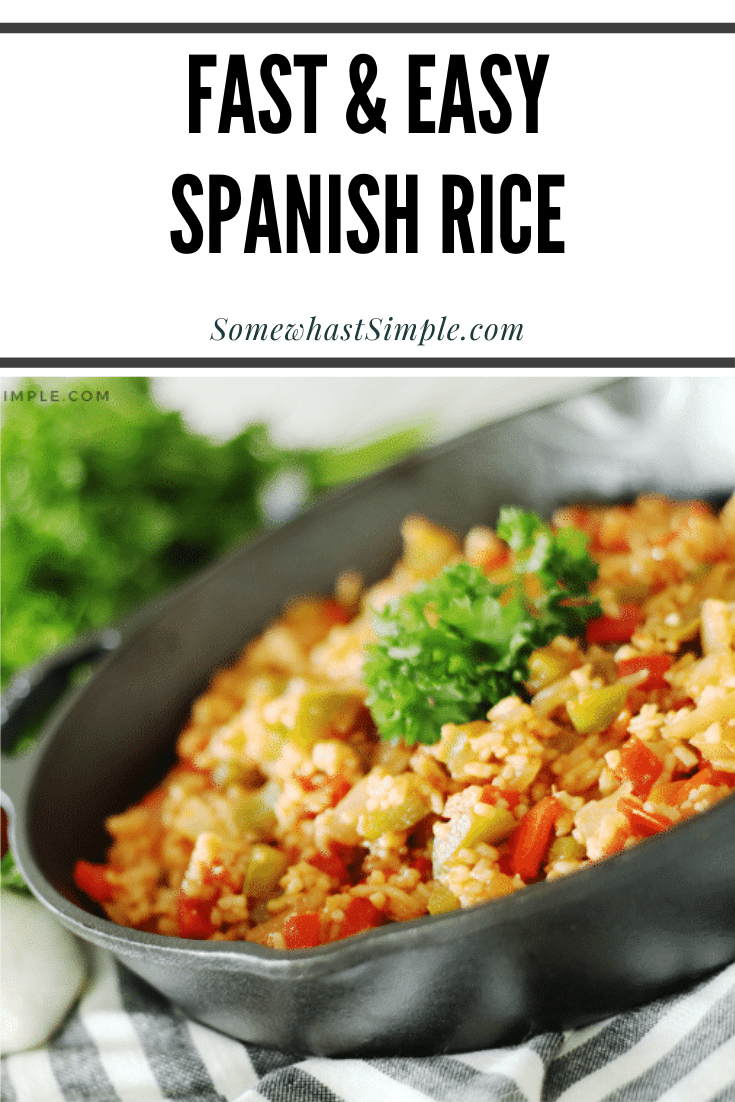 Homemade Spanish rice is the perfect side dish for any of your favorite Mexican food recipes.  Made with bell peppers, onions and delicious spices, this easy recipe is bursting with flavor and tastes just like you get in a restaurant. #spanishrice #homemadespanishrice #howtomakespanishrice #easyspanishrice #mexicanrice via @somewhatsimple