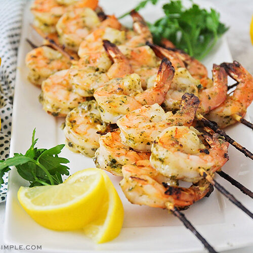 Easy Grilled Pesto Shrimp Skewers | Somewhat Simple