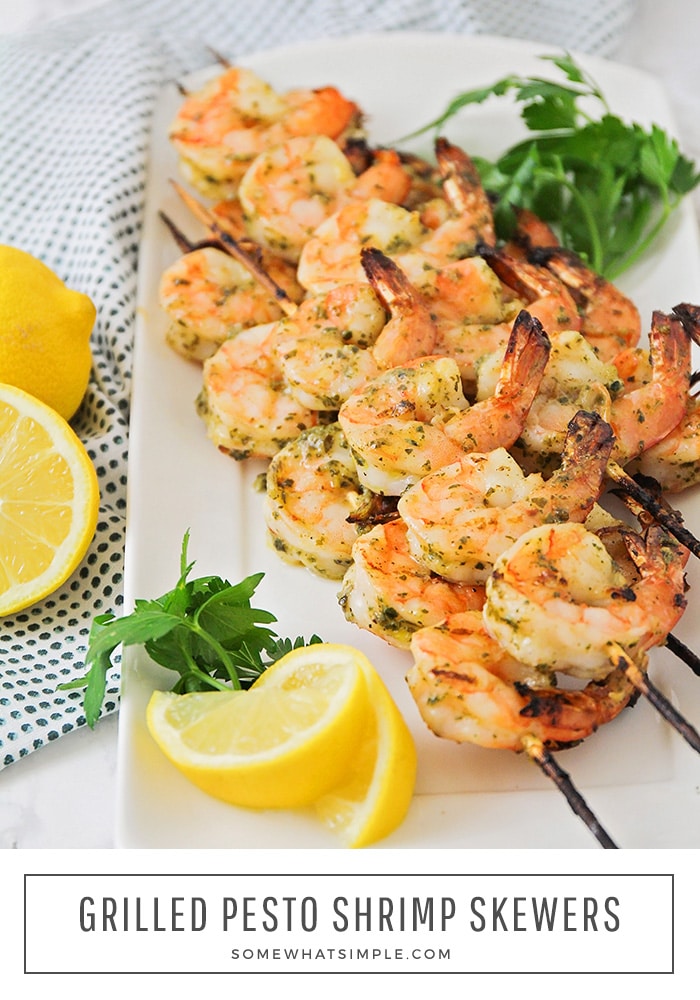 Easy Grilled Pesto Shrimp Skewers | Somewhat Simple