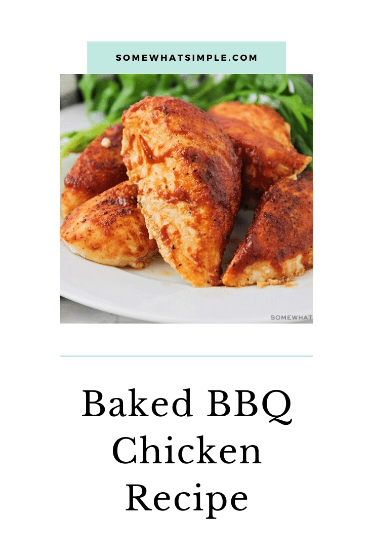 Enjoy the taste of baked BBQ chicken all year long.  Using a handful of a few simple ingredients these barbecue chicken breasts are so easy to make and are perfect for a busy weeknight! #bakedbbqchicken #barbecuechickenrecipe #bakedbonelessbbqchicken #howtobakebbqchicken #howtogrillbbqchicken via @somewhatsimple