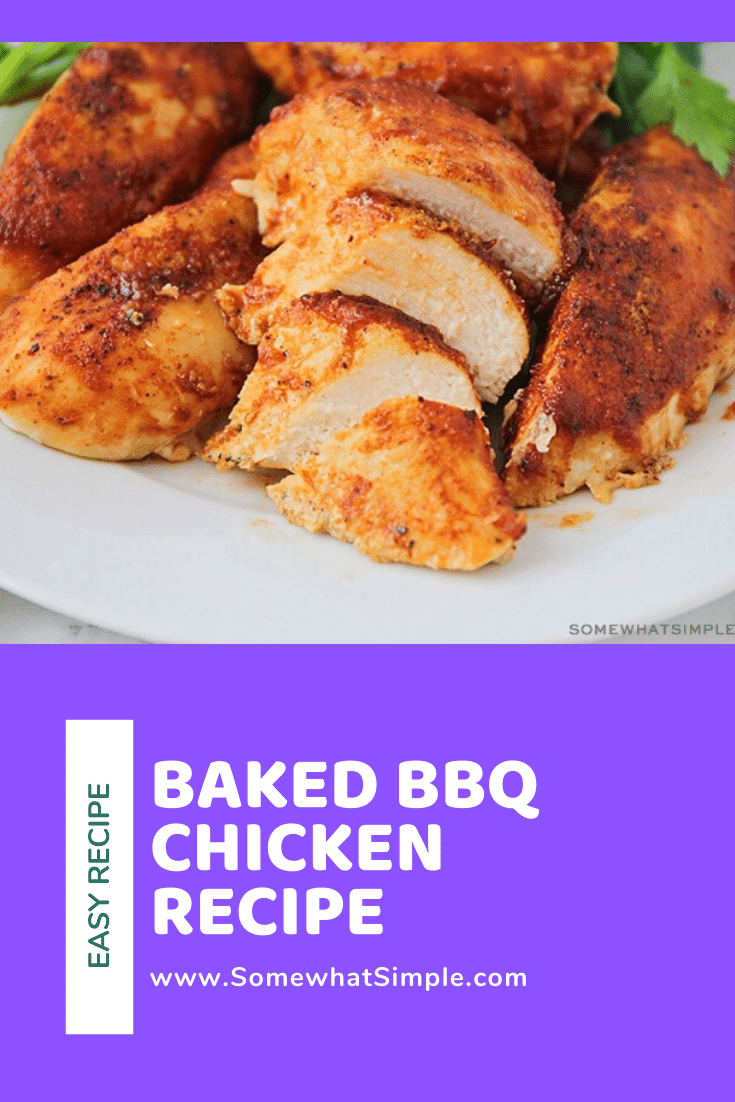 Enjoy the taste of baked BBQ chicken all year long.  Using a handful of a few simple ingredients these barbecue chicken breasts are so easy to make and are perfect for a busy weeknight! #bakedbbqchicken #barbecuechickenrecipe #bakedbonelessbbqchicken #howtobakebbqchicken #howtogrillbbqchicken via @somewhatsimple