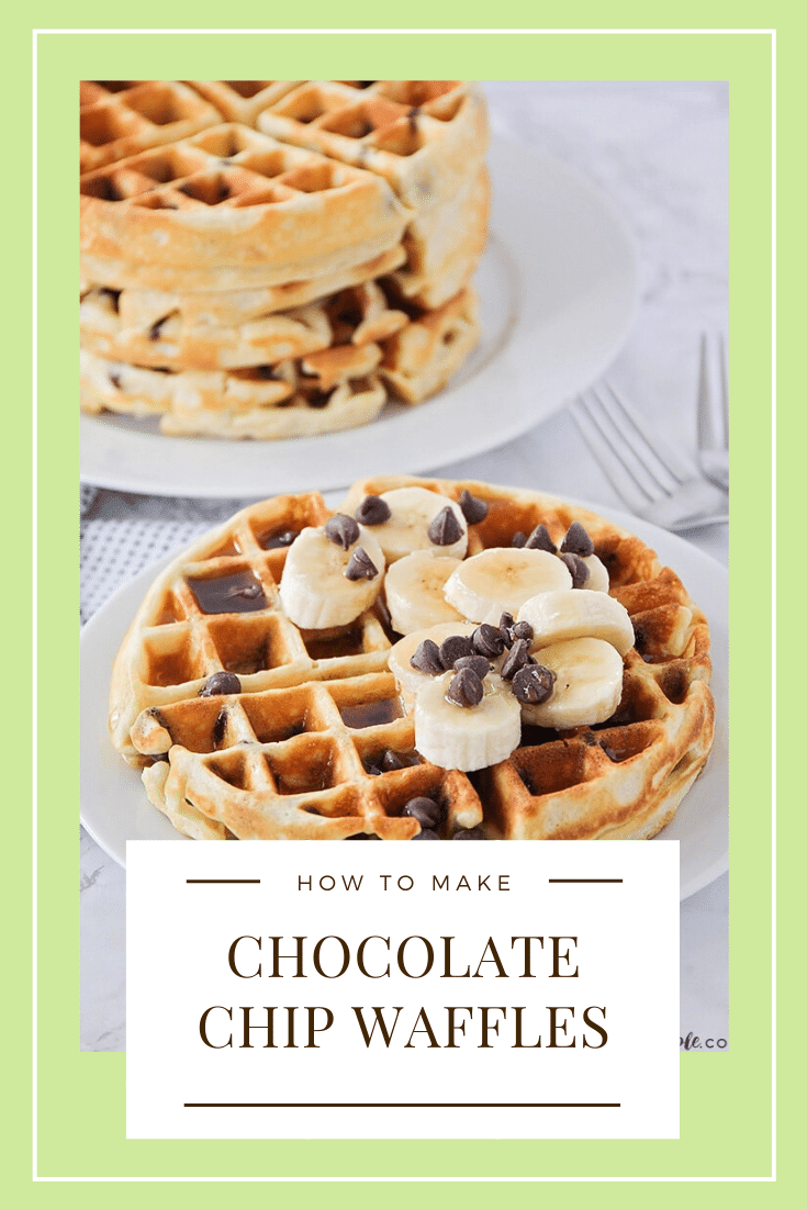 These fluffy and crisp chocolate chip waffles are the perfect sweet treat to make breakfast extra special! Made from scratch, these homemade waffles are simple to make and so delicious! These waffles are perfect for celebrating that special occasion or just making a Sunday breakfast extra sweet! via @somewhatsimple