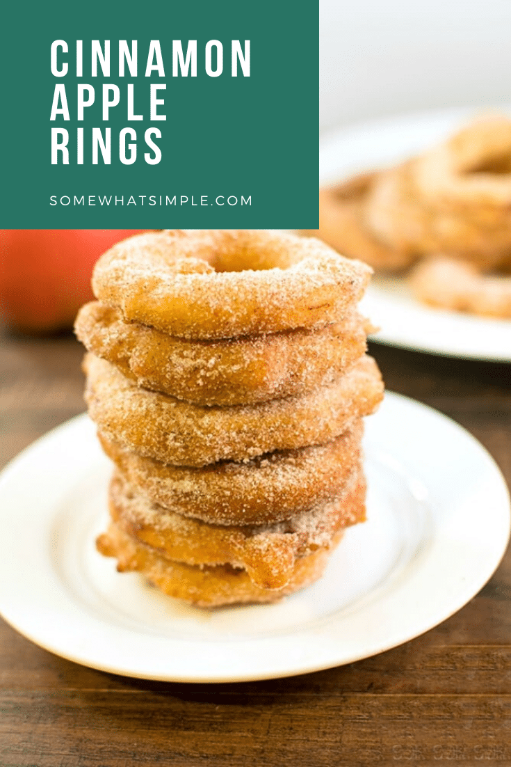 Fried apple rings are a festive fall treat made from fresh apples, cinnamon, and sugar. They're easy to make and taste delicious!  via @somewhatsimple