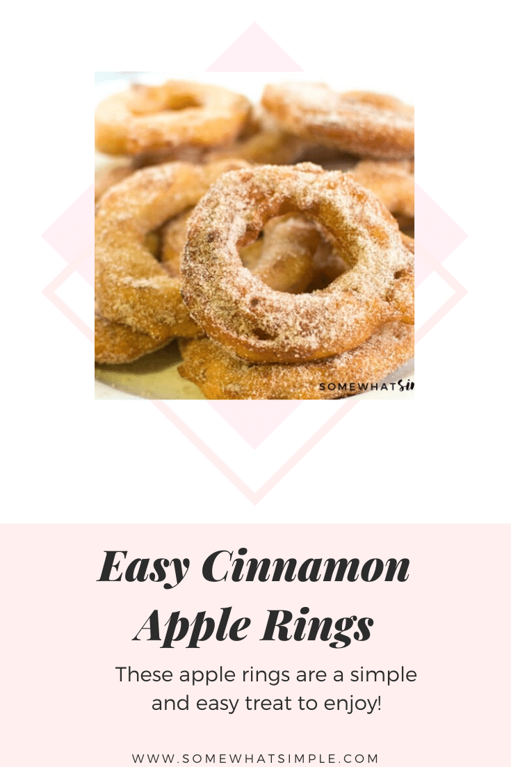 These cinnamon sugar fried apple rings are a delicious fall treat!  They are simple to make and your family will love them. They take only minutes to prepare and even less time to eat! This fried apple recipe is so good, you'll want to make them every day! via @somewhatsimple