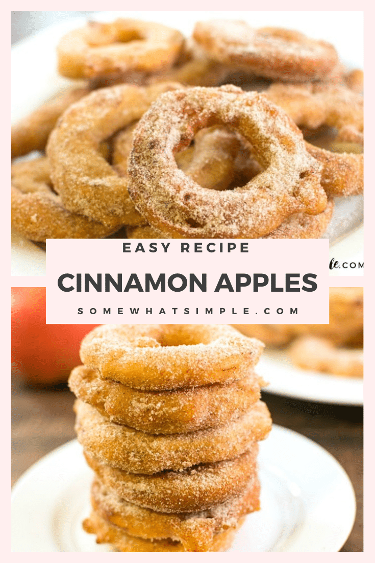 Fried apple rings are a festive fall treat made from fresh apples, cinnamon, and sugar. They're easy to make and taste delicious!  via @somewhatsimple