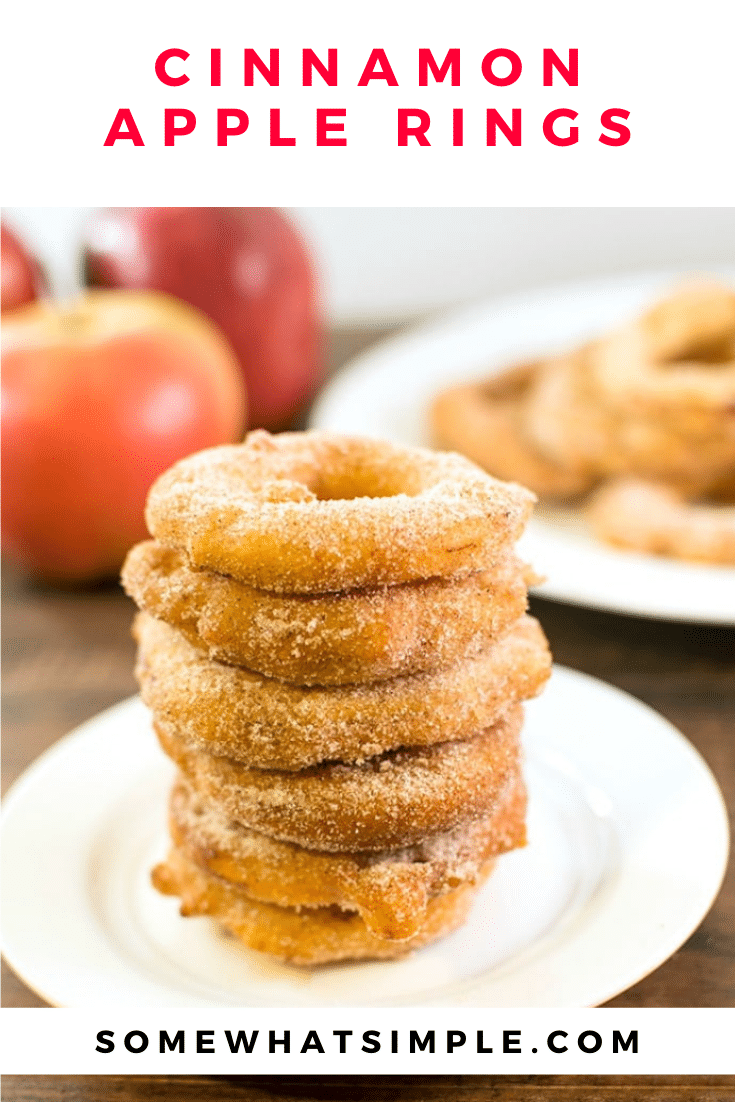 Fried apple rings are a festive fall treat made from fresh apples, cinnamon, and sugar. They're easy to make and taste delicious!  via @somewhatsimple