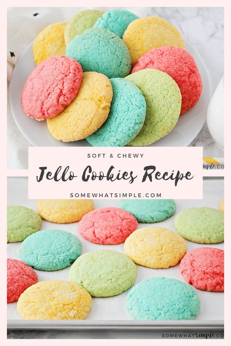 These bright and colorful Jello cookies are such a fun way to get the kids involved in the kitchen, and they're easy to make too!  Using Jello mix and a few simple ingredients you probably already have in your kitchen, these cookies will be ready in no time. #easyjellocookies #colorfulcookierecipe #jellocookies #jellocookiesrecipe #howtomakejellocookies via @somewhatsimple