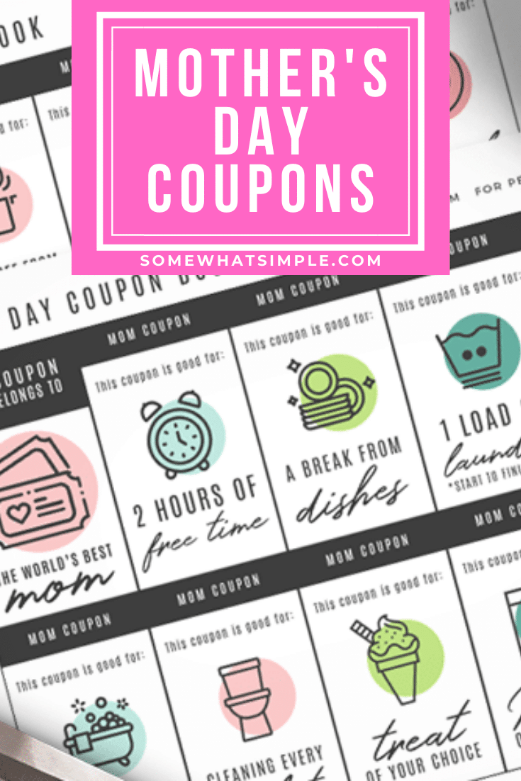 These fun Mother's Day Coupons are cute, thoughtful, and easy enough to be ready in just a few minutes! Grab your printable show that special mom in your life how much you love them. via @somewhatsimple