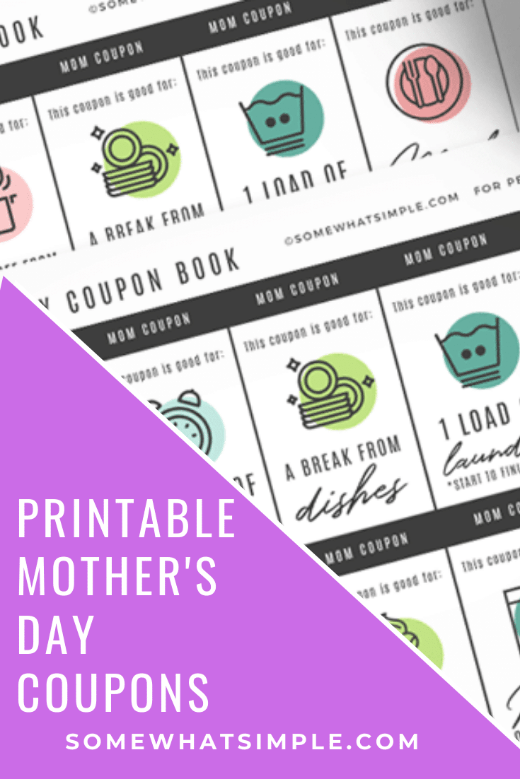 These fun Mother's Day Coupons are cute, thoughtful, and easy enough to be ready in just a few minutes! Grab your free printable show that special mom in your life how much you love them. #MothersDayCoupons #MothersDayGift #PrintableCoupons #MothersDayPrintable #mothersdayprintable via @somewhatsimple