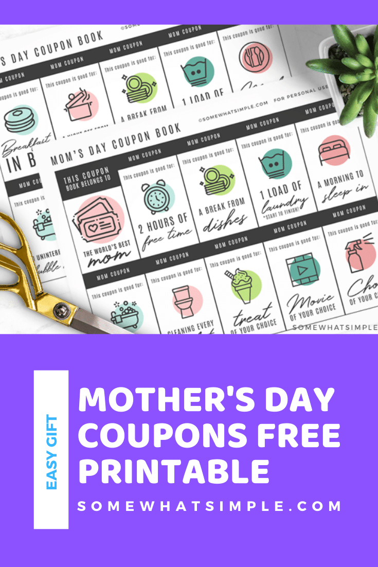 These fun Mother's Day Coupons are cute, thoughtful, and easy enough to be ready in just a few minutes! Grab your printable show that special mom in your life how much you love them. via @somewhatsimple