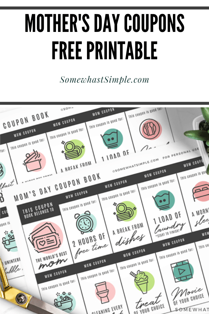 These fun Mother's Day Coupons are cute, thoughtful, and easy enough to be ready in just a few minutes! Grab your printable show that special mom in your life how much you love them. via @somewhatsimple