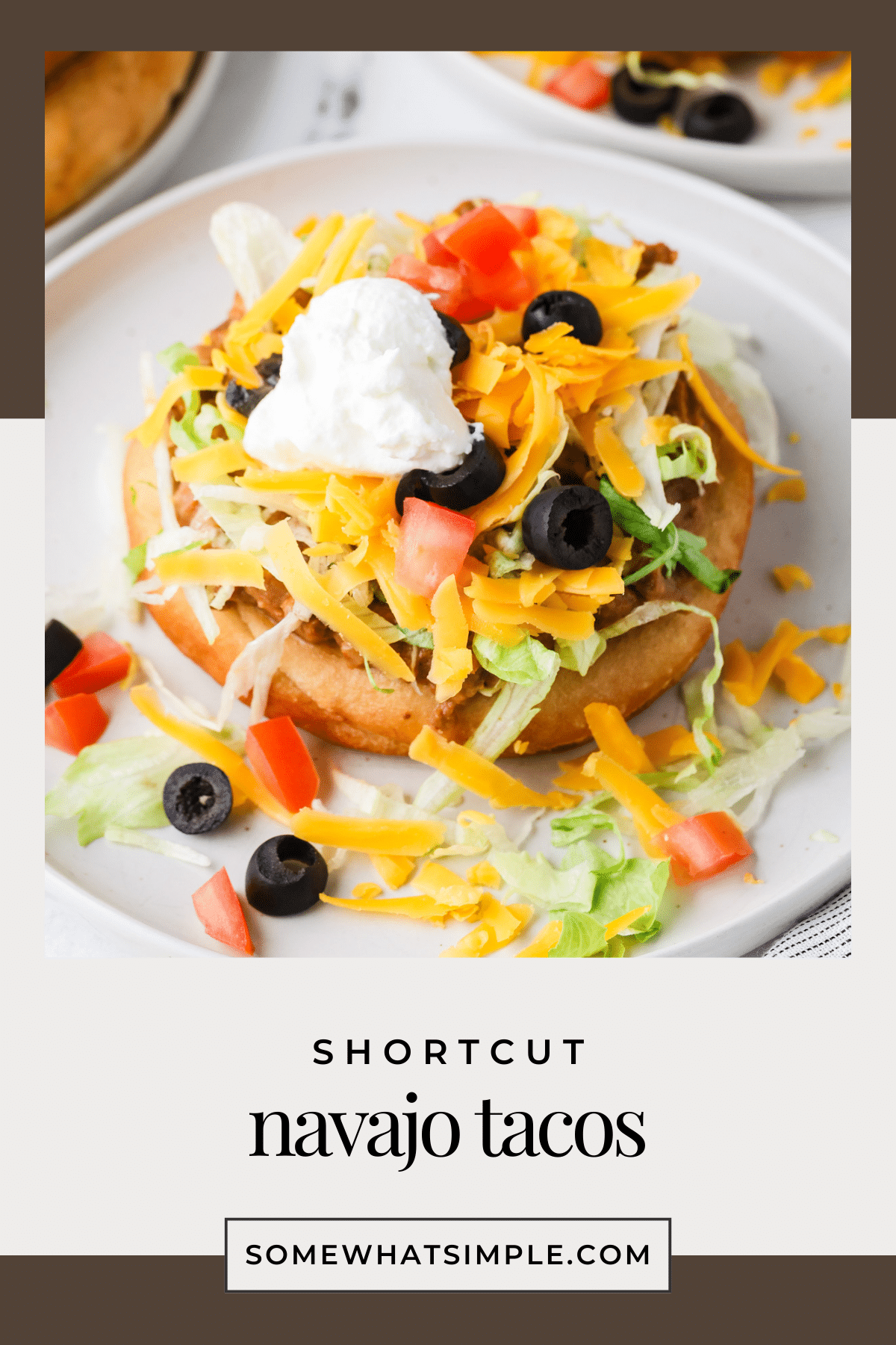 Easy Navajo Tacos made with shortcut Indian fry bread is a quick, family-friendly dinner piled high with beef, beans, and your favorite taco toppings. via @somewhatsimple